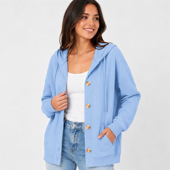 otnbgsr 2026 Oversized Button Hoodie, Long-Sleeve Crewneck Sweatshirt with Hood, Spacious Pockets and S-3XL Sizing