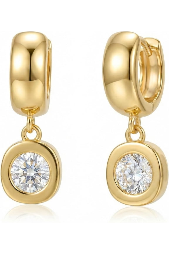 otnbgsr Gold Hoop Earrings Women, Chunky Drop Earrings with Crystal Charm, 14K Gold Plated Lightweight Huggie Earrings 0.55 inch Fashion Jewelry