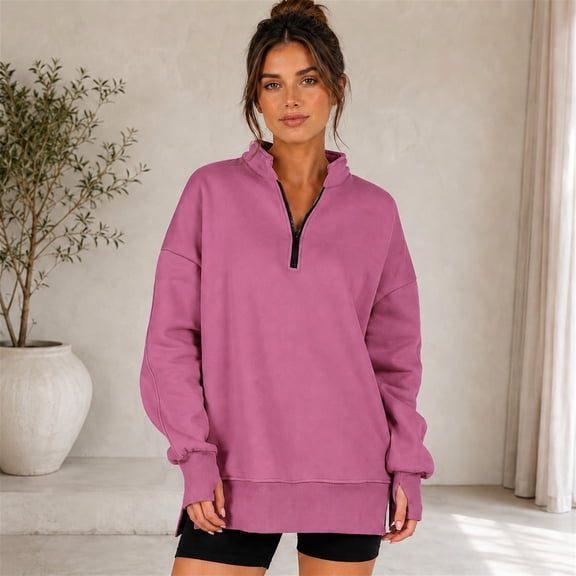 otnbgsr Half-Zip Oversized Sweatshirt, 50% Rayon 50% Polyester Medium-Weight Long-Sleeve Pullover in US Sizes 4-18