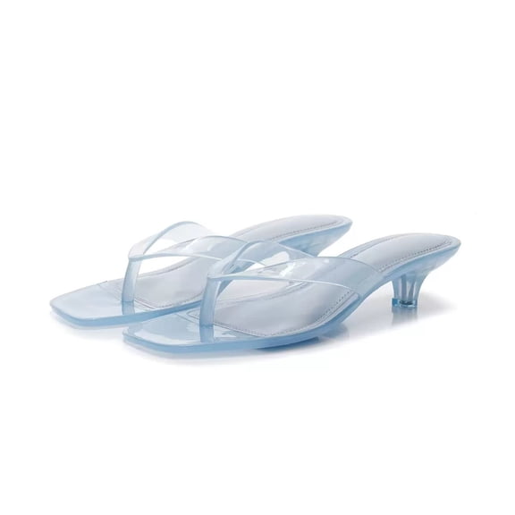 otnbgsr Jelly Shoes Sandals for Women Kitten Heel Clear Thong Sandals Square Open Toe Flip Flops Slip On Casual Slide Shoes for Summer Beach