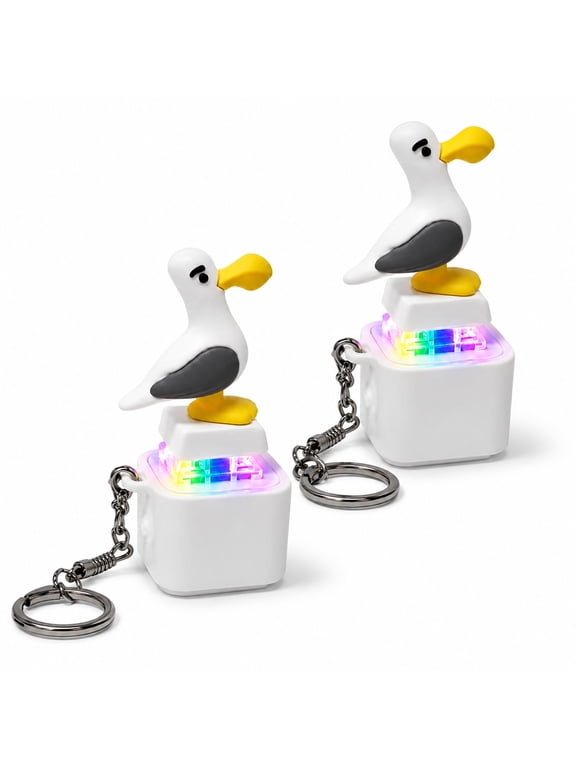 LED Seagull Button Keychain, Repeating Sound Phrase Clicker and Compact Interactive Content Prop for Keys Desk and Travel