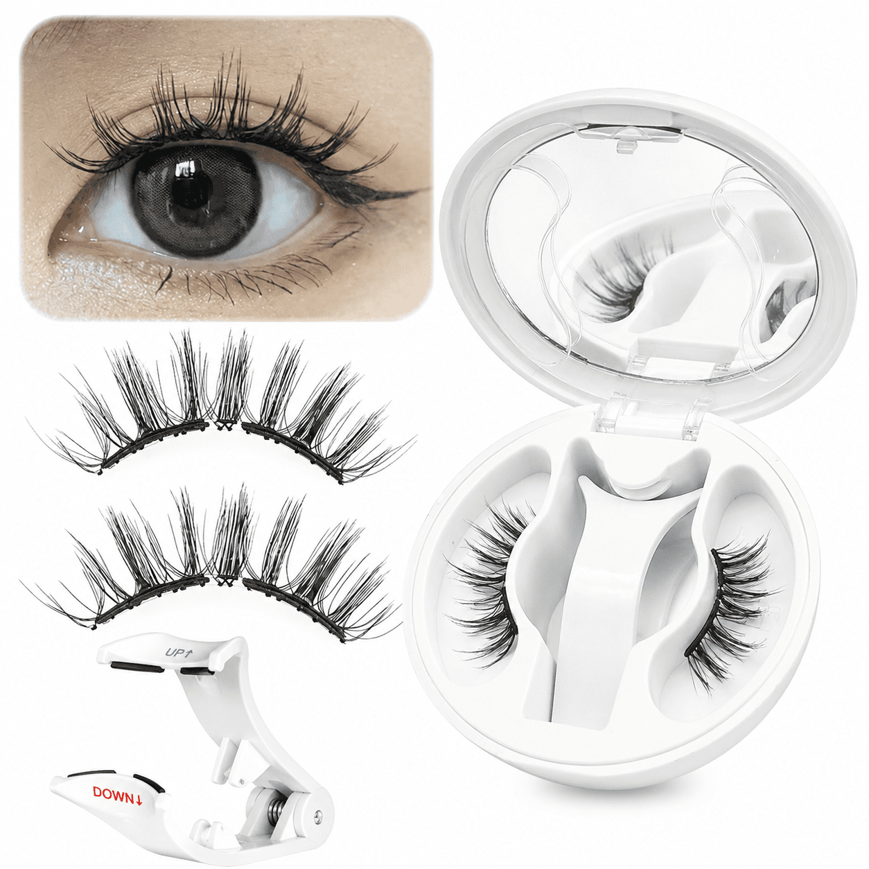 otnbgsr Magnetic Eyelashes with Curved Applicator, Reusable No Glue Lash Kit, Lightweight Soft Magnetic Lash Strips, Dramatic Natural Layered Look with Storage Case