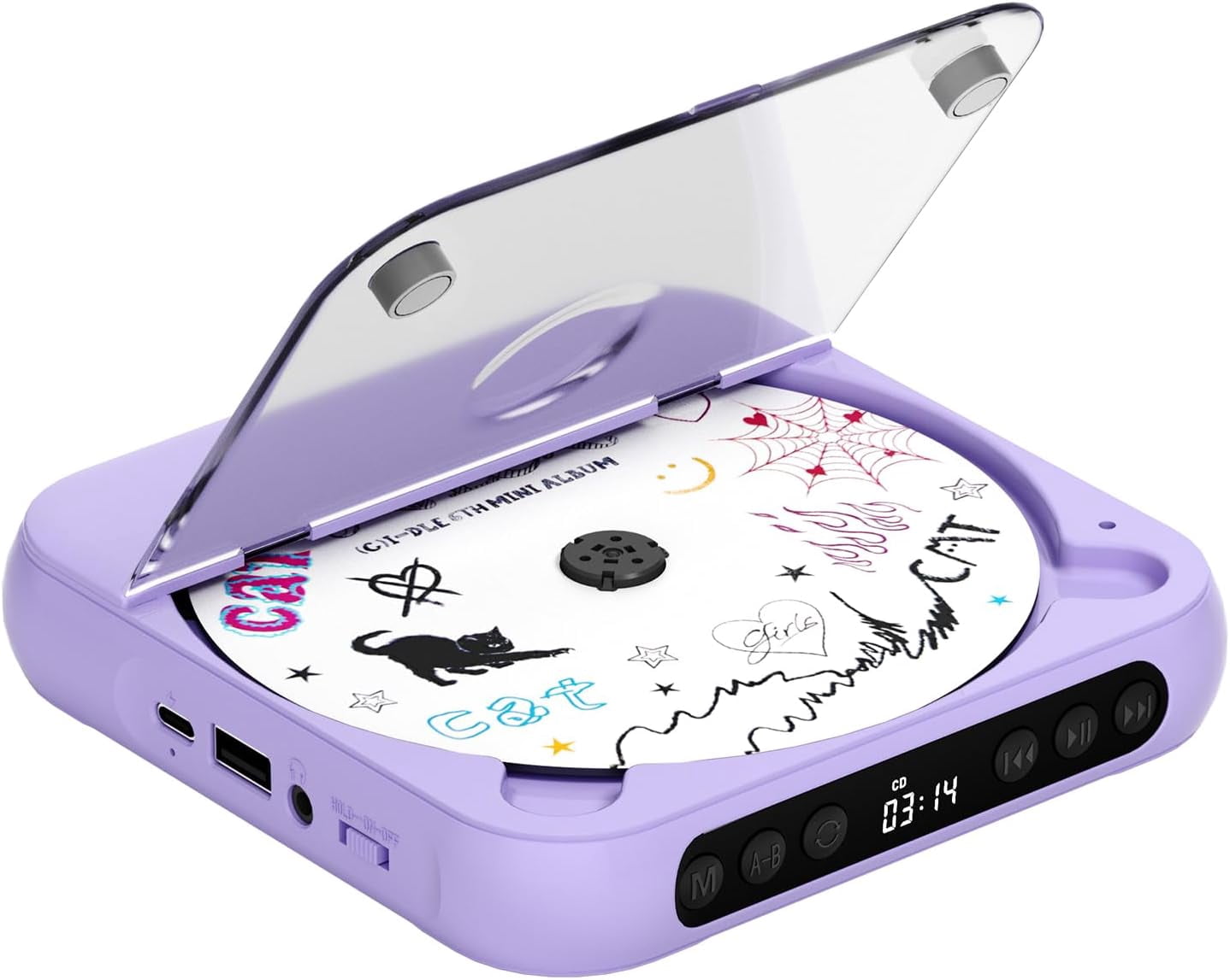 otnbgsr Portable CD Player Bluetooth 2026 Upgrade Rechargeable Music Player Dual Speakers LCD Display Support CD USB AUX MP3 with Headphones