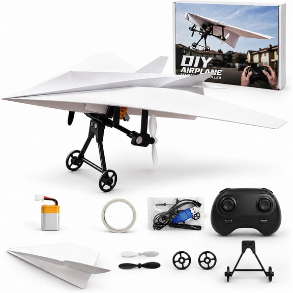 otnbgsr RC Paper Airplane Kit Electric Flying Module with Remote Control, Gyro Stabilizer Dual Propellers DIY Foldable Paper Plane Flight System