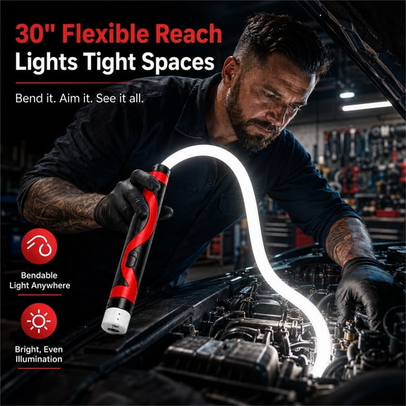 otnbgsr USB-C Rechargeable Flexible Inspection Lamp, 30-Inch IPX6 Shapeable LED Work Stick with 1200 Lumens and 3 Modes