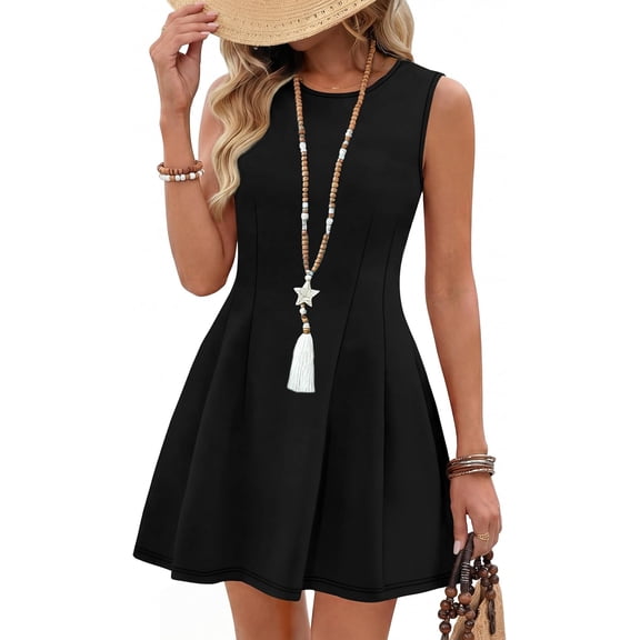 otnbgsr Women's 2026 Elegant Sleeveless Cocktail Dress Round Neck A Line Mini Party Dress Flared Summer Outfit