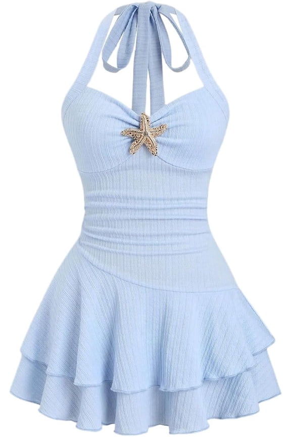 Women's Shell Strap Dress Sleeveless Layered Ruffle Summer Vacation Beach Skirt