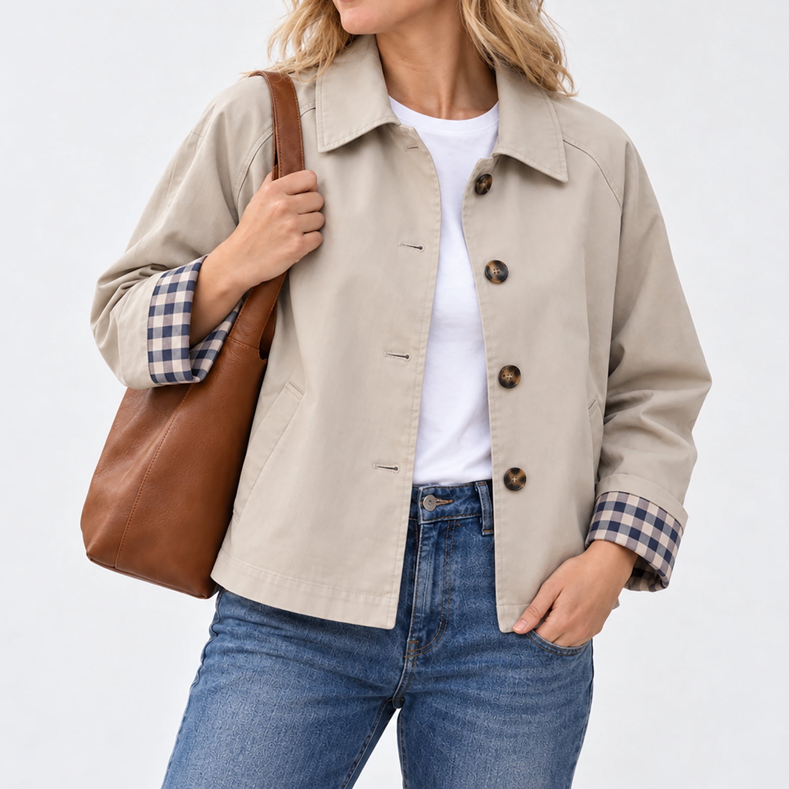 Short Ranch Jacket otnbgsr Women's Short Trench Jacket 2026 Cropped Single Breasted Coat ...