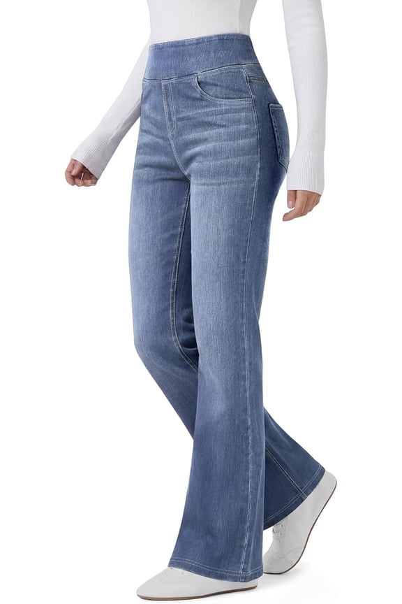 otnbgsr Women's Stretch Bootcut Jeans High Waisted Pull On Wide Leg Denim Pants Casual Flare Trousers with 4 Pockets