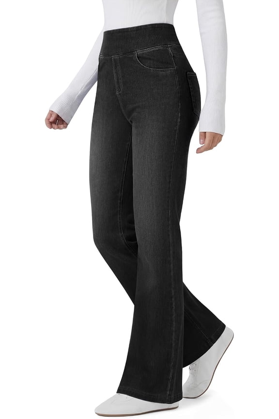otnbgsr Women's Stretch Bootcut Jeans High Waisted Pull On Wide Leg Denim Pants Casual Flare Trousers with 4 Pockets