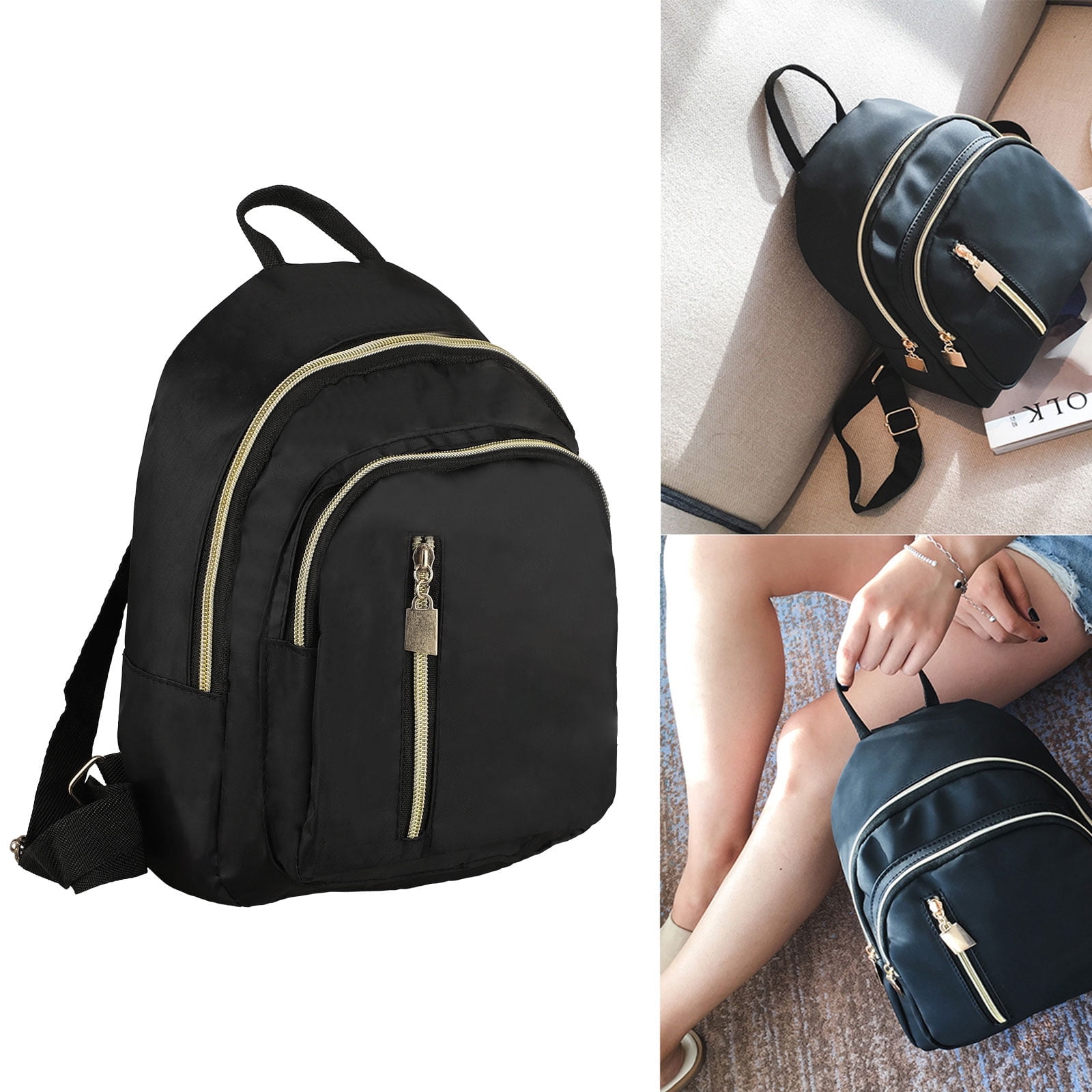otolemur Women's Lightweight Nylon Purse Backpack, Black