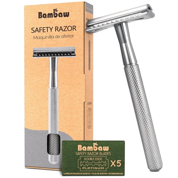 ouble Ege Safety Razor for Men & Women, Metal Razor with 5 ouble Ege Safety Razor Blaes, Eco-Frienly Razor Silver