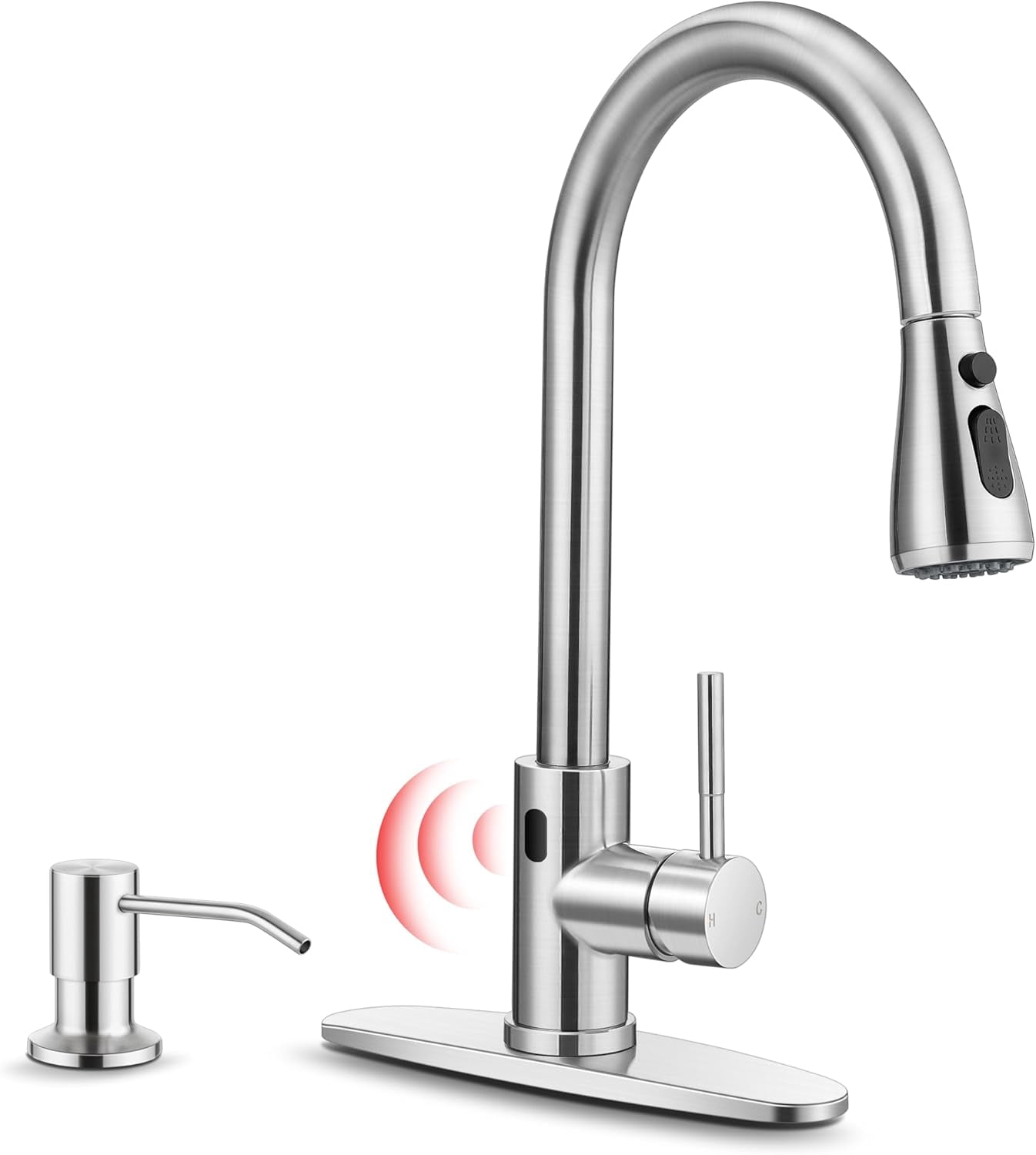 ouchless Kitchen Faucet with Soap Dispenser, Brushed Nickel Single ...