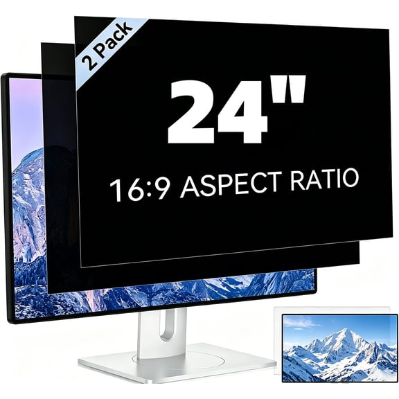 ouhos 2 Pack 24 Inch Computer Privacy Screen for 16:9 Aspect Ratio Widescreen Monitor, Eye Protection Anti Glare Blue Light Computer Monitor Privacy Filter, Removable Anti-Scratch 24" Protector Film