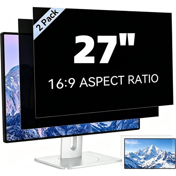 ouhos 2 Pack 27 Inch Computer Privacy Screen for 16:9 Aspect Ratio Widescreen Monitor, Eye Protection Anti Glare Blue Light Computer Monitor Privacy Filter, Removable Anti-Scratch 27" Protector Film