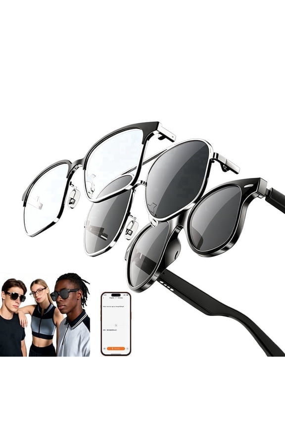 3 In 1 AI Smart Glasses, Replaceable Eyeglass Frames, Real-Time Translation, Recording Glasses with AI Voice Assistant, Open-Ear Audio, Hands-Free Calls, Bluetooth for Women Men Travel, Meeting