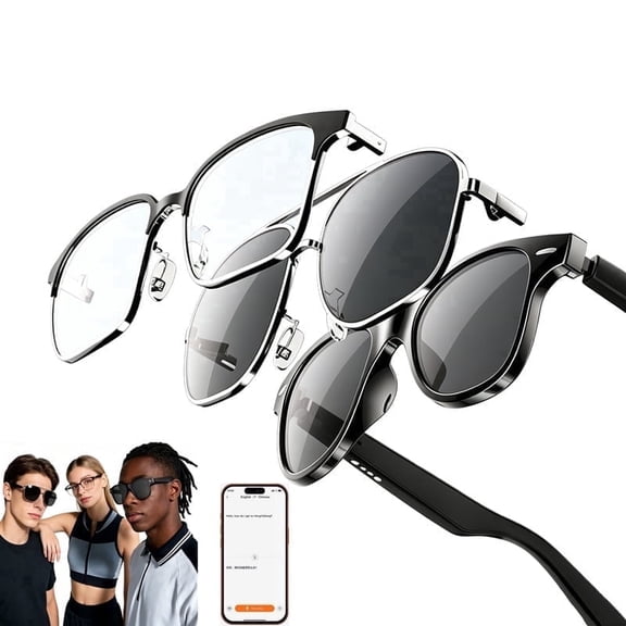 ouhos 3 In 1 AI Smart Glasses, Replaceable Eyeglass Frames, Real-Time Translation, Recording Glasses with AI Voice Assistant, Open-Ear Audio, Hands-Free Calls, Bluetooth for Women Men Travel, Meeting