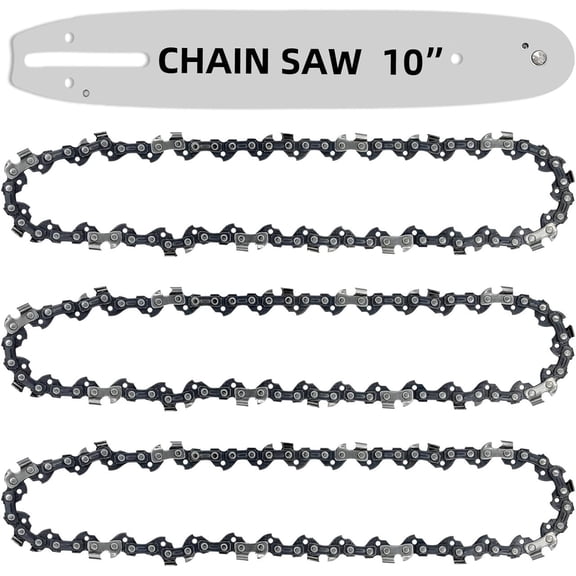 ouhos 3 Pack 10 Inch Chainsaw Chain with Replacement Guide Bar S40 3/8" LP Pitch .050" Gauge 40 Drive Links(3 Chains +1 Bar)