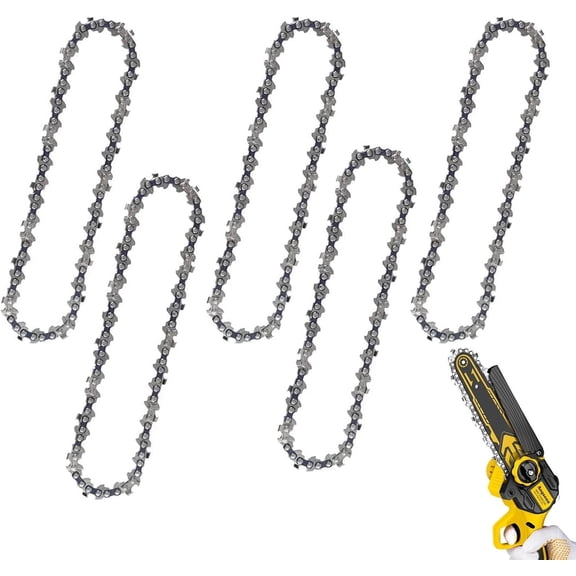 ouhos 5Pcs Mini Chainsaw Chain 6 Inch Hand Chain Saw Replacement Chains, 1/4" LP Pitch, .043" Gauge 37 Drive Links Cordless Electric Mini Chainsaw Guide Bar Chain Branch Tree Trimming Wood Cutting