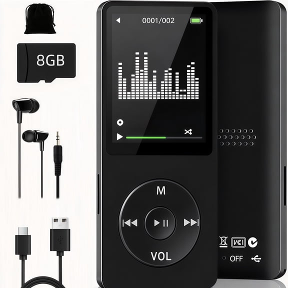 ouhos 8GB MP3 Player with Bluetooth, 1.8" Screen, 80 Hours Playback, FM Radio, Voice Recorder, EBook, Shuffle Playback, Lightweight 30g Portable Music Player