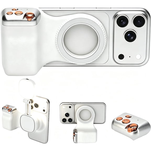 ouhos Magnetic Phone Camera Grip, Smartphone Selfie Handle, Fun Shot Magnetic Grip for iPhone & Android with Detachable Wireless Shutter Button, Creator Kit for Selfies/Photography/Video(White)