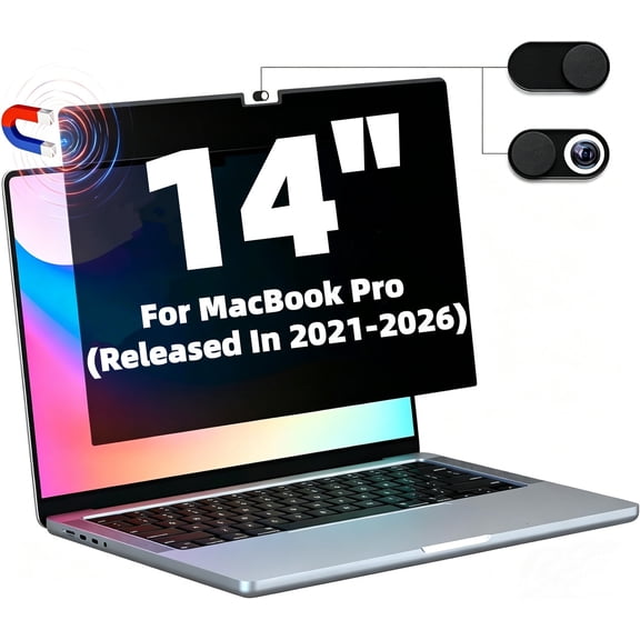 ouhos Magnetic Privacy Screen for MacBook Pro 14 Inch (2021-2026, M1, M2, M3, M4, M5), Removable Matte Blue Light Glare Filter for Mac Pro 14.2" Laptop Computer