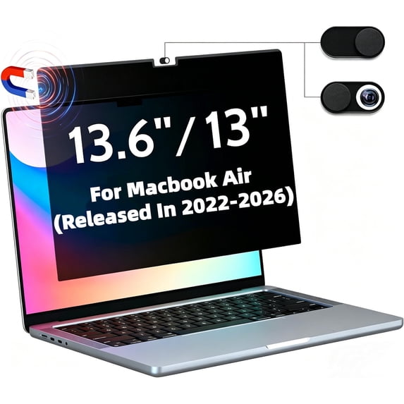 ouhos Magnetic Privacy Screen for Macbook Air 13.6/13 Inch (2022-2026, M2, M3, M4, M5), Removable Matte Anti Glare Blue Light Protector Private Security Filter for 13.6" Mac Laptop Computer
