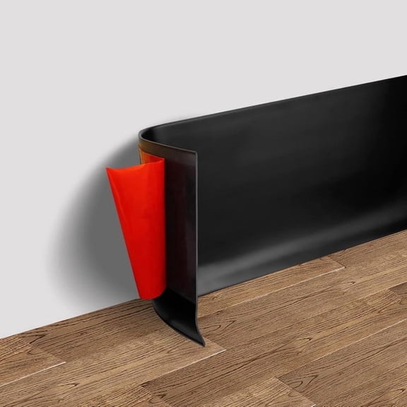 ouhos Vinyl Baseboard Molding Trim, 4 Inch x 40 Feet Peel and Stick Baseboard Trim Flexible Cove Base Moulding Self-Adhesive Trim for Garage Bathroom Cabinet Floor Wall(Black)