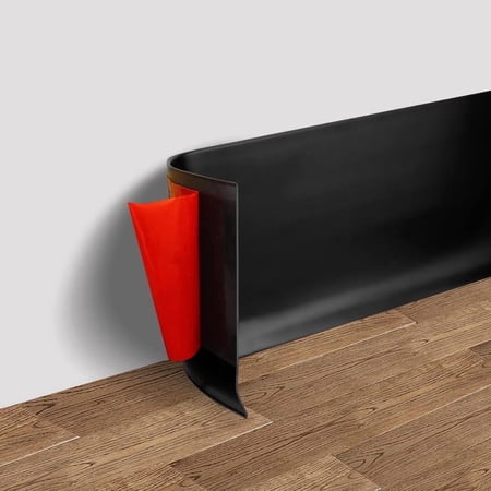 ouhos Vinyl Wall Base Baseboard Molding Trim, 4 Inch x 20 Feet Flexible Self Adhesive Rubber Wall Base Moulding Trim Peel and Stick Design, Black
