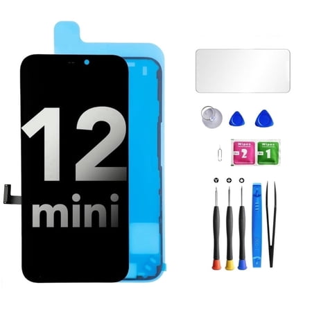 ouhos For iPhone 12 mini Screen Replacement Kit, 5.4" FHD LCD Display 3D Touch Digitizer Assembly with Frame Adhesive and Repair Tools(Model A2176 / A2398 / A2399 / A2400)