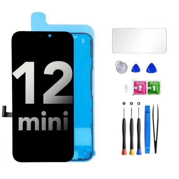 ouhos For iPhone 12 mini Screen Replacement Kit, 5.4" FHD LCD Display 3D Touch Digitizer Assembly with Frame Adhesive and Repair Tools(Model A2176 / A2398 / A2399 / A2400)