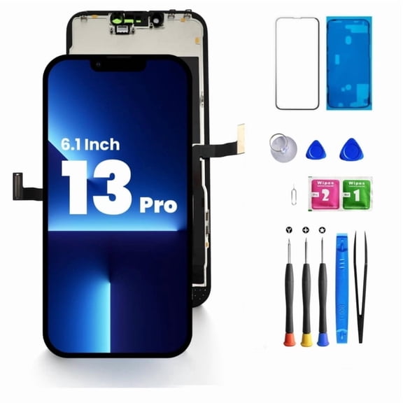 ouhos For iPhone 13 PRO Screen Replacement, 6.1 Inch 3D Touch LCD Display Full HD Repair Kit, Digitizer Assembly with Tools Set, Tempered Glass Screen Protector, Waterproof Frame Adhesive(Black)