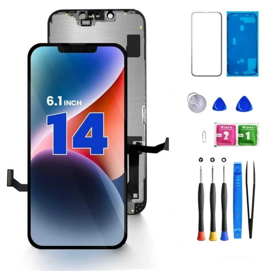 ouhos For iPhone 14 Screen Replacement, 6.1 Inch 3D Touch LCD Display Full HD Repair Kit, Digitizer Assembly with Tools Set, Tempered Glass Screen Protector, Waterproof Frame Adhesive(Black)