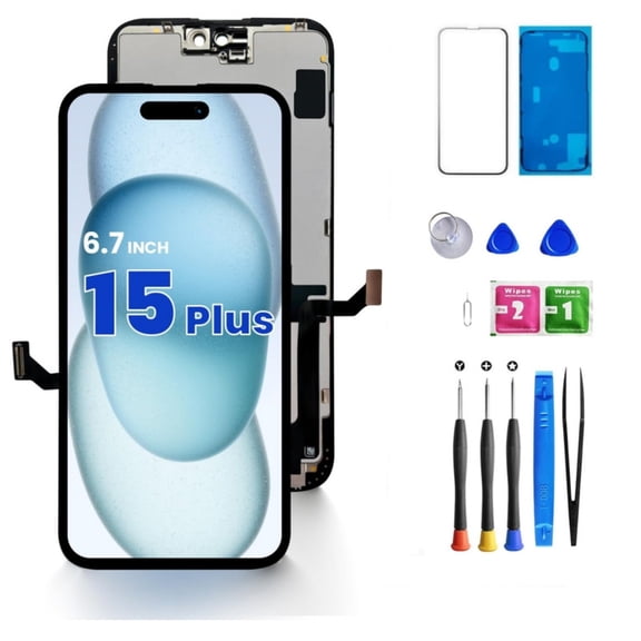 ouhos For iPhone 15 Plus Screen Replacement 6.7" 3D Touch LCD Display Full Repair Kit, Digitizer Assembly with Tools Set, Tempered Glass Screen Protector, Waterproof Frame Adhesive(Black)