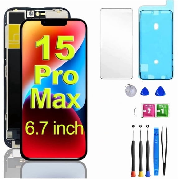 ouhos For iPhone 15 Pro Max Screen Replacement 6.7 Inch, Full HD 3D Touch LCD Display Digitizer Assembly with Repair Tools - Model A2849, A3105, A3106, A3108(Black)