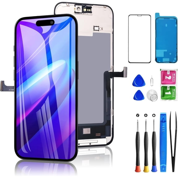 ouhos For iPhone 15 Pro Max Screen Replacement 6.7 Inch Full HD, 3D Touch LCD Screen Display Digitizer Assembly with Repair Tools, Compatible for Model A2849, A3105, A3106, A3108(Black)