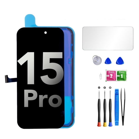 ouhos For iPhone 15 Pro Screen Replacement Kit, 6.1" LCD Display 3D Touch Digitizer Assembly with Frame Adhesive and Repair Tools Molde A2848 / A3101 / A3102 / A3104(Black)