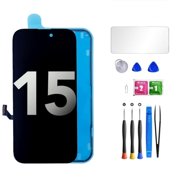 ouhos For iPhone 15 Screen Replacement Kit, 6.1" LCD Display 3D Touch Digitizer Assembly with Frame Adhesive and Repair Tools, Black(Model A2846 / A3089 / A3092 / A3090)