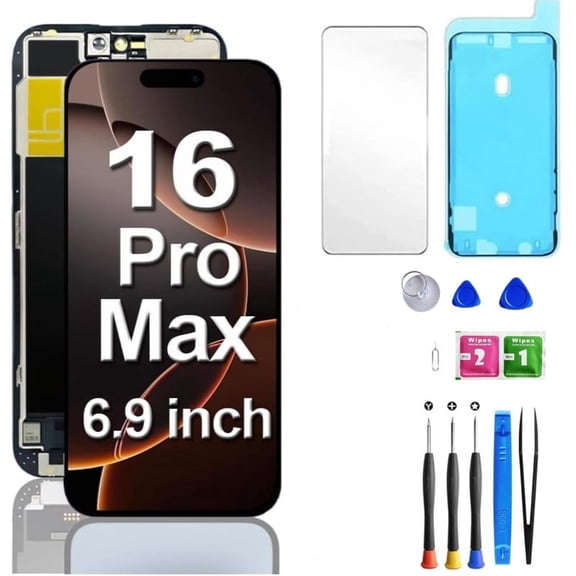 ouhos For iPhone 16 Pro Max Screen Replacement 6.9 Inch, 3D Touch LCD Display Digitizer Assembly with Repair Tools - Model A3084, A3295, A3296, A3297(Black)