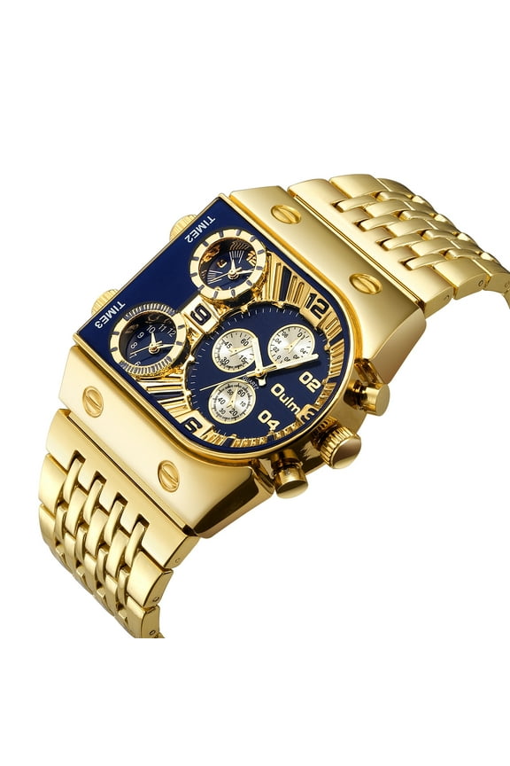 oulm 3 Time Zones Quartz Mens Gold Watches Fashion Stainless Steel Band Luminous Pointer Quartz Watches Sports Watch Sport Wristwatch
