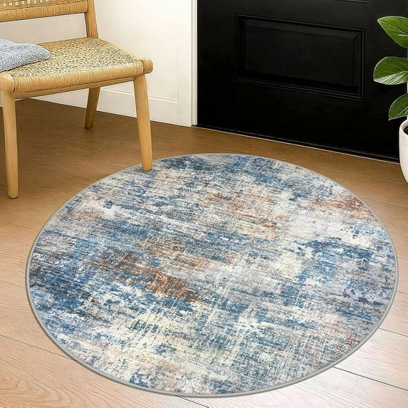 ound Area Rug 3 Ft Circle Entryway Rugs Round Washable Door Mat Indoor Entrance, Non Slip Circle Front Door Rug, Printed Abstract Faux Wool Floor Carpet for Foyer Porch Sink, Grey Beige