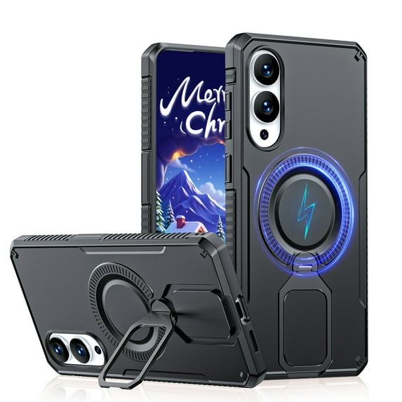 Oupeigar for Samsung Galaxy S25 Edge With 360°Spin Stand,Fit for Magsafe,Military Grade Protection,Shockproof Case With Kickstand,Christmas Gift-Black