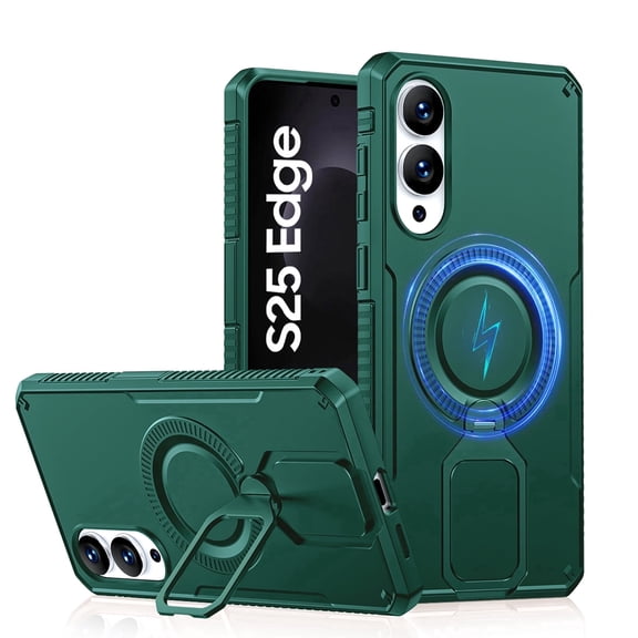Oupeigar for Samsung Galaxy S25 Edge With 360°Spin Stand,Fit for Magsafe,Military Grade Protection,Shockproof Phone Case With Kickstand-Green