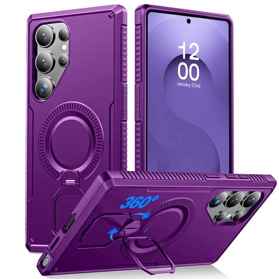 Oupeigar For Samsung Galaxy S25 Ultra Phone Case,With 360°Spin Stand, With Kickstand,Fit for Magsafe,Military Grade Protection,Shockproof Caset-Purple
