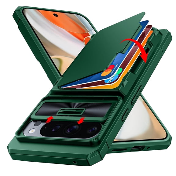 Oupeigar for Google Pixel 9 Pro XL Case With Card Holder&Camera Cover&Kickstand [RFID Blocking] Full-Body Shockproof Wallet Phone Case-Green