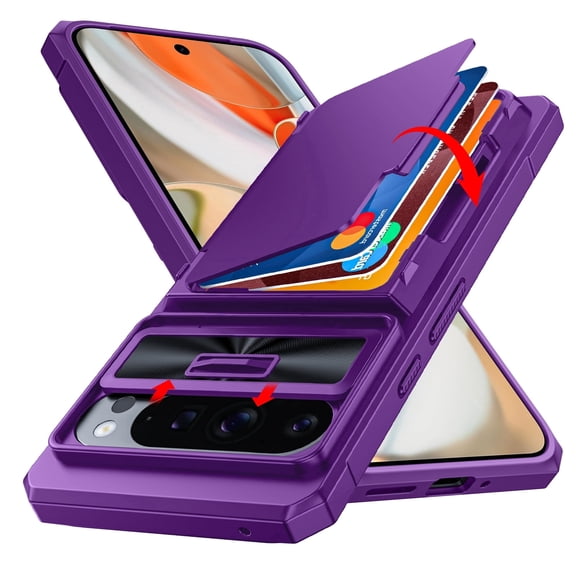 Oupeigar for Google Pixel 9 Pro XL Case With Card Holder&Camera Cover&Kickstand [RFID Blocking] Full-Body Shockproof Wallet Phone Case-Purple