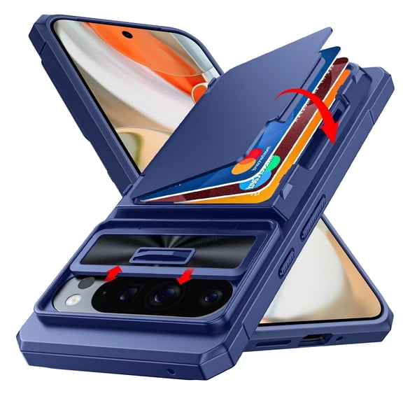 Oupeigar for Google Pixel 9 Pro XL Case With Card Holder&Camera Cover&Kickstand [RFID Blocking] Full-Body Shockproof Wallet Phone Case-Blue