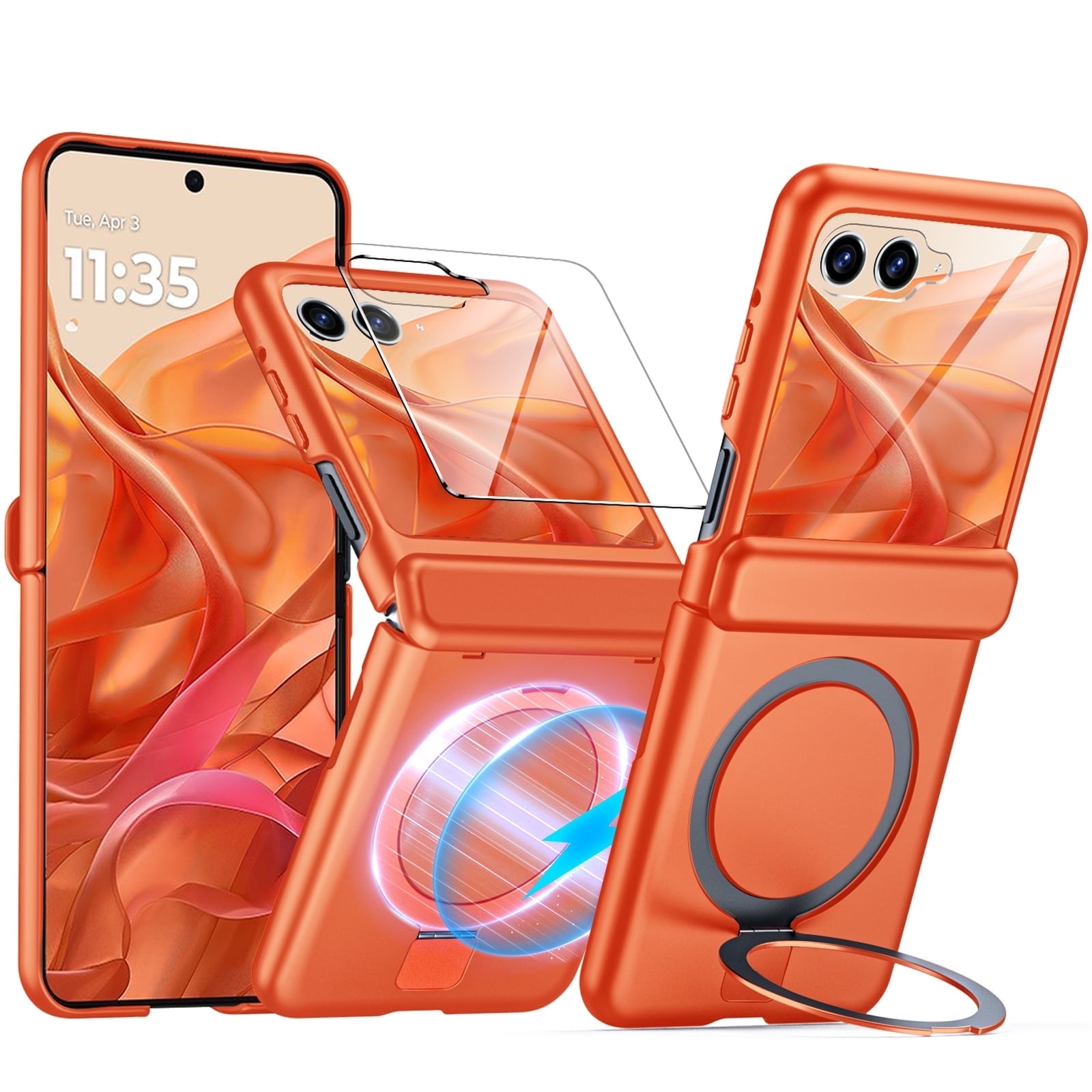 Oupeigar For Motorola Razr 2026/2025/2024 Phone Case,Built-in Screen Protector,Magnetic Ring Stand,Ultra-Thin Full-Body Shockproof Rugged Case-Orange