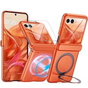 Oupeigar For Motorola Razr 2024/Razr 2025/Razr 2026 Phone Case,Built-in Screen Protector,Magnetic Ring Stand,Ultra-Thin Full-Body Shockproof Rugged Case-Orange
