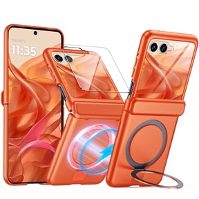 Oupeigar For Motorola Razr 2024/Razr 2025/Razr 2026 Phone Case,Built-in Screen Protector,Magnetic Ring Stand,Ultra-Thin Full-Body Shockproof Rugged Case-Orange